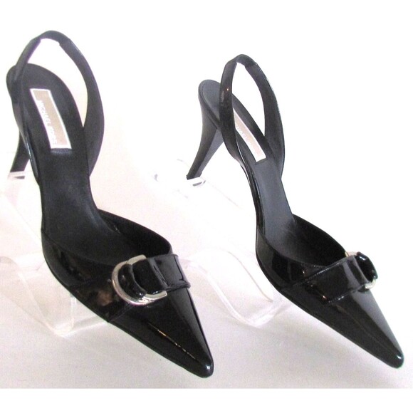 DESIGNER MICHAEL KORS COLLECTION BLACK PATENT LEATHER POINTED TOE SLIGBACKS 8.M - Picture 12 of 16